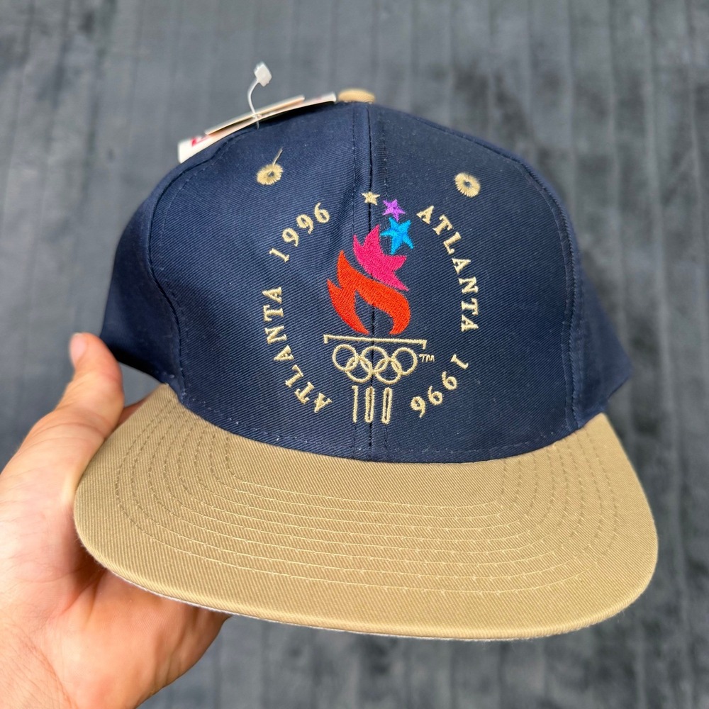 Vintage 1996 Atlanta Olympics Snapback Hat Logo 7 Navy Tan Centennial NWT